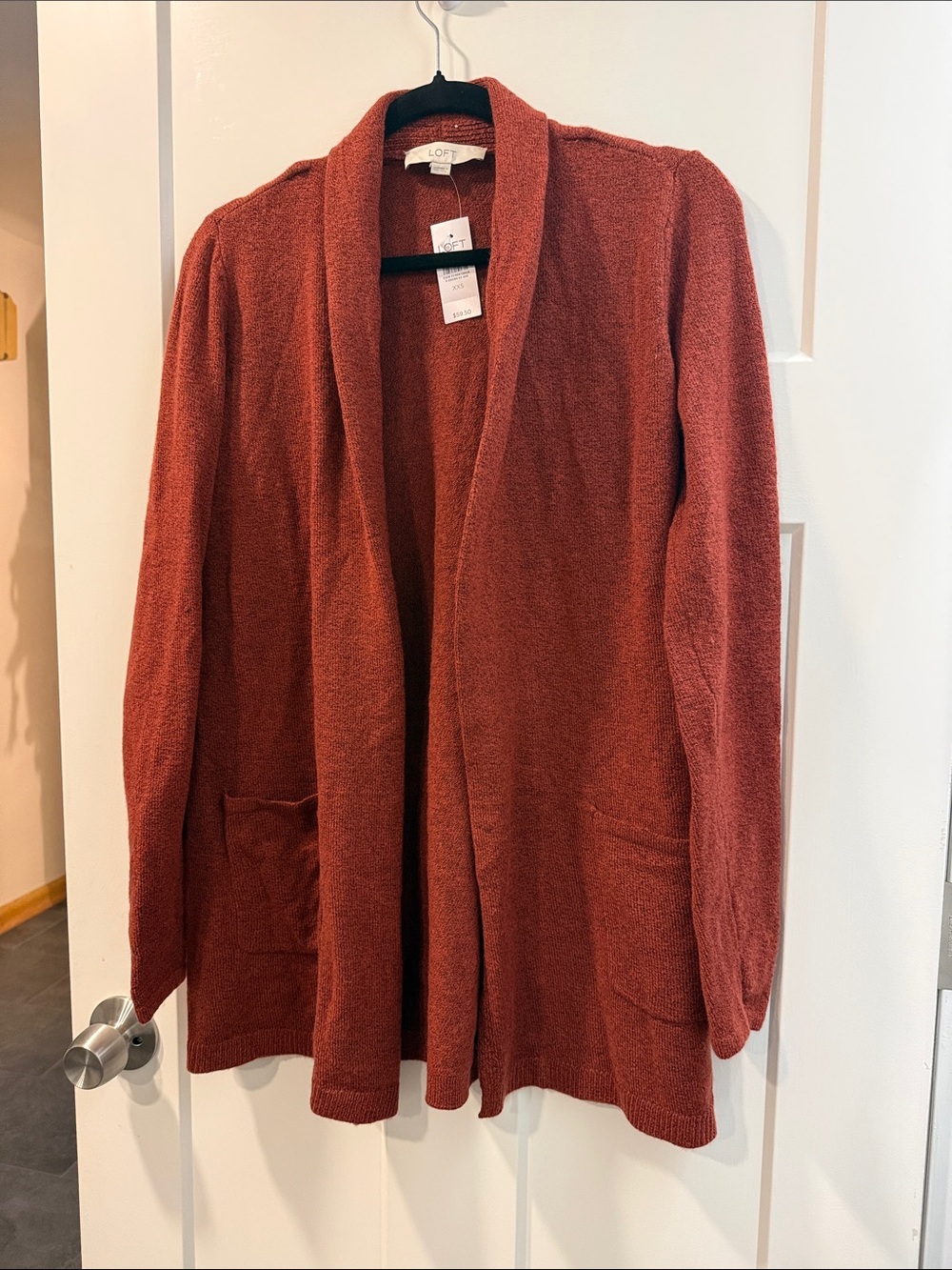 LOFT Brick Red Open-Front Cozy Cardigan